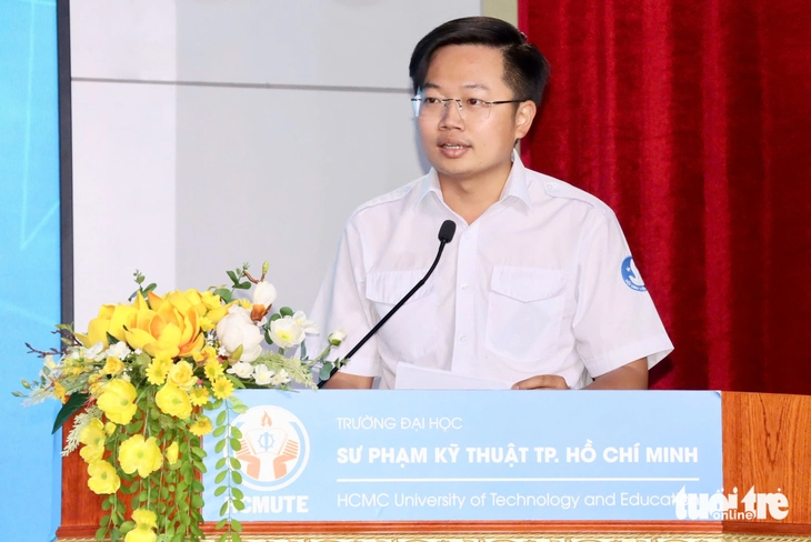 Phó chủ tịch Hội Sinh viên Việt Nam TP.HCM Nguyễn Đức Trung mong muốn đây là một diễn đàn học thuật mở để sinh viên cùng chia sẻ tri thức, đề xuất nghiên cứu và ứng dụng mới - Ảnh: LÊ HUY