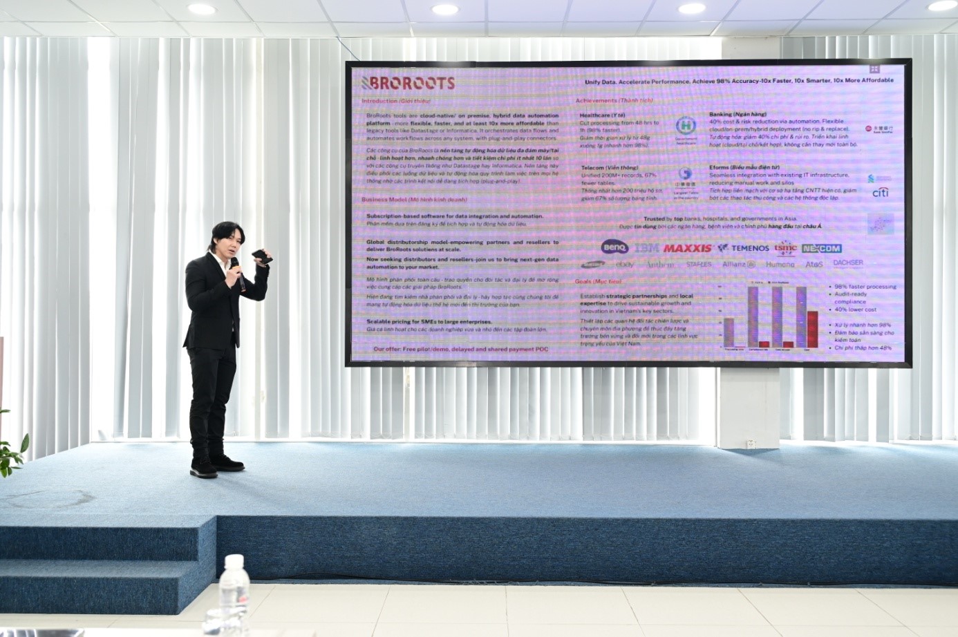 Đại diện startup BroRoots giới thiệu giải pháp cung cấp nền tảng quản lý dữ liệu thế hệ mới cho AI